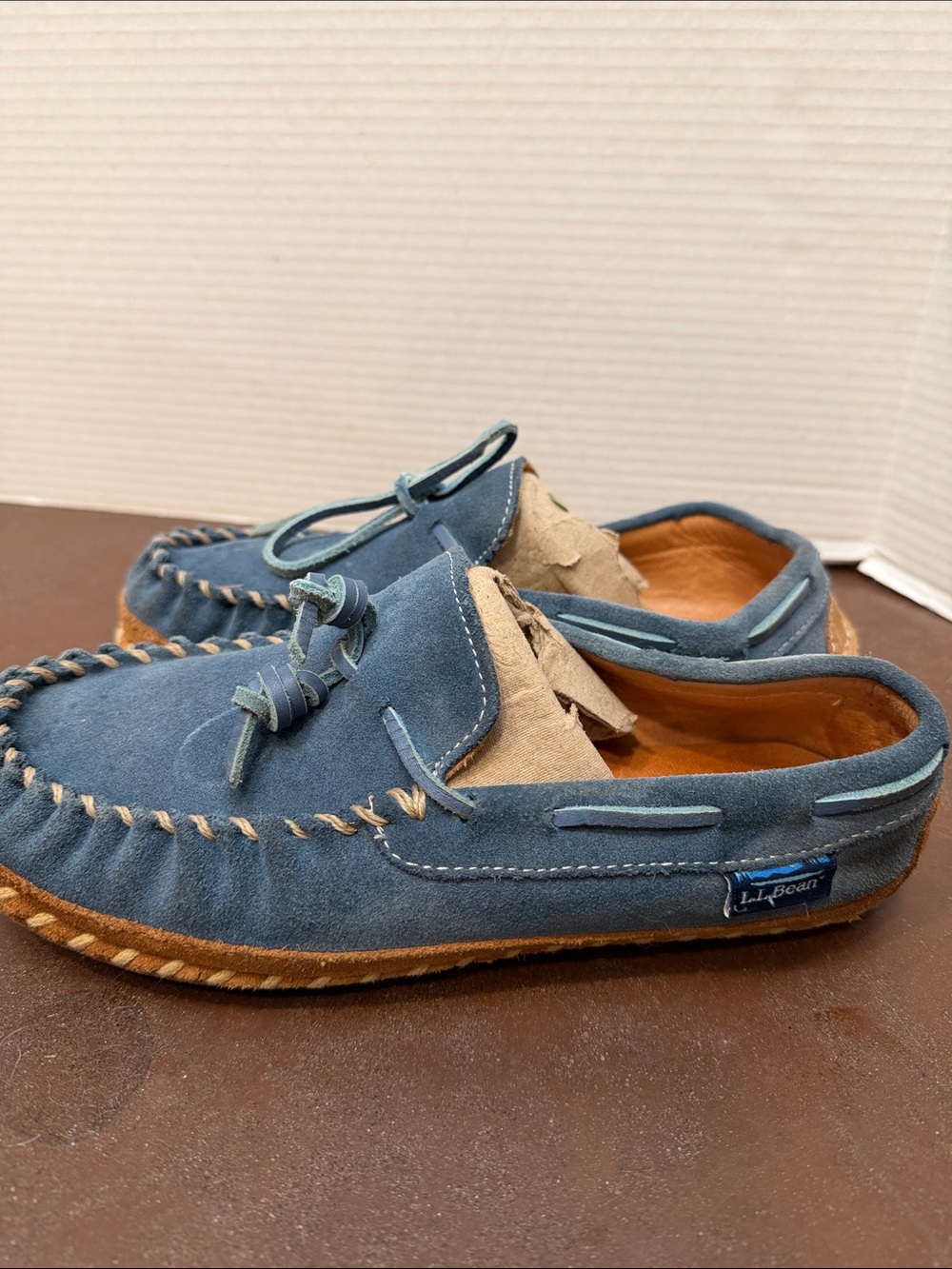 L.L. Bean women’s Blue Suede Moccasin Loafers, size 8